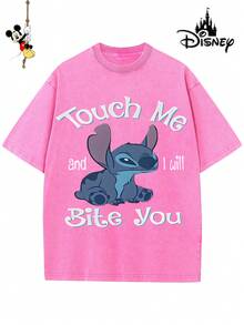 Disney-Licensed Men's Cotton T-Shirt For The 2026 Family Holiday. Featuring A Stitch Motif, Washed Crew Neck, Soft And Comfortable Feel, Easy Care And Suitable For Various Occasions Such As Holidays, Everyday Life And Commuting – Full Of Festive Spirit. - 玫紅色 - 查看 1