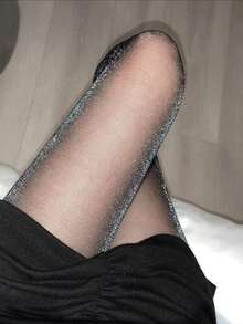 1/2件装女士亮面紧身裤袜，修身性感百搭丝袜 - 黑色 - 查看 1