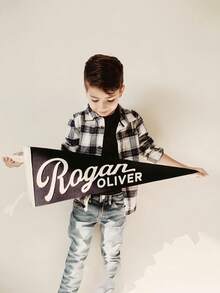 Custom Name Wool Felt Pennant Flag: Vintage Style Banner - Multicolor - View 8