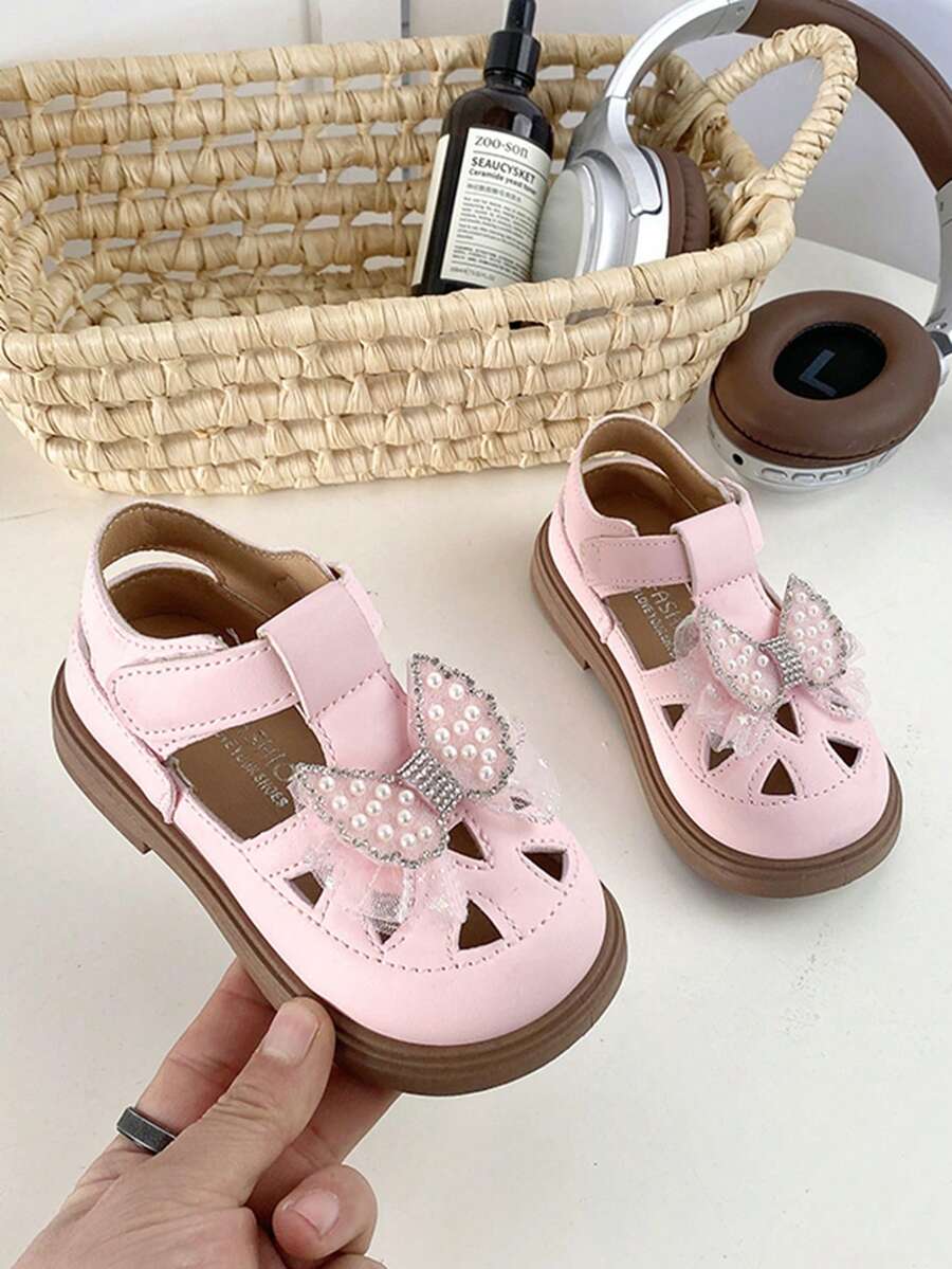 1双夏季新款女童凉鞋,包头设计,带刺绣蝴蝶结,公主鞋,软底,防滑设计,包头,适合婴幼儿 - 粉色 - 查看 1