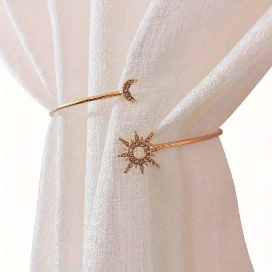1pc Minimalist Gold Sun & Moon Rhinestone Decor Adjustable Curtain Clip Rama Decoration Rama Gifts Birthday Graduation E-I-D-DCFV - Vàng - Xem 1