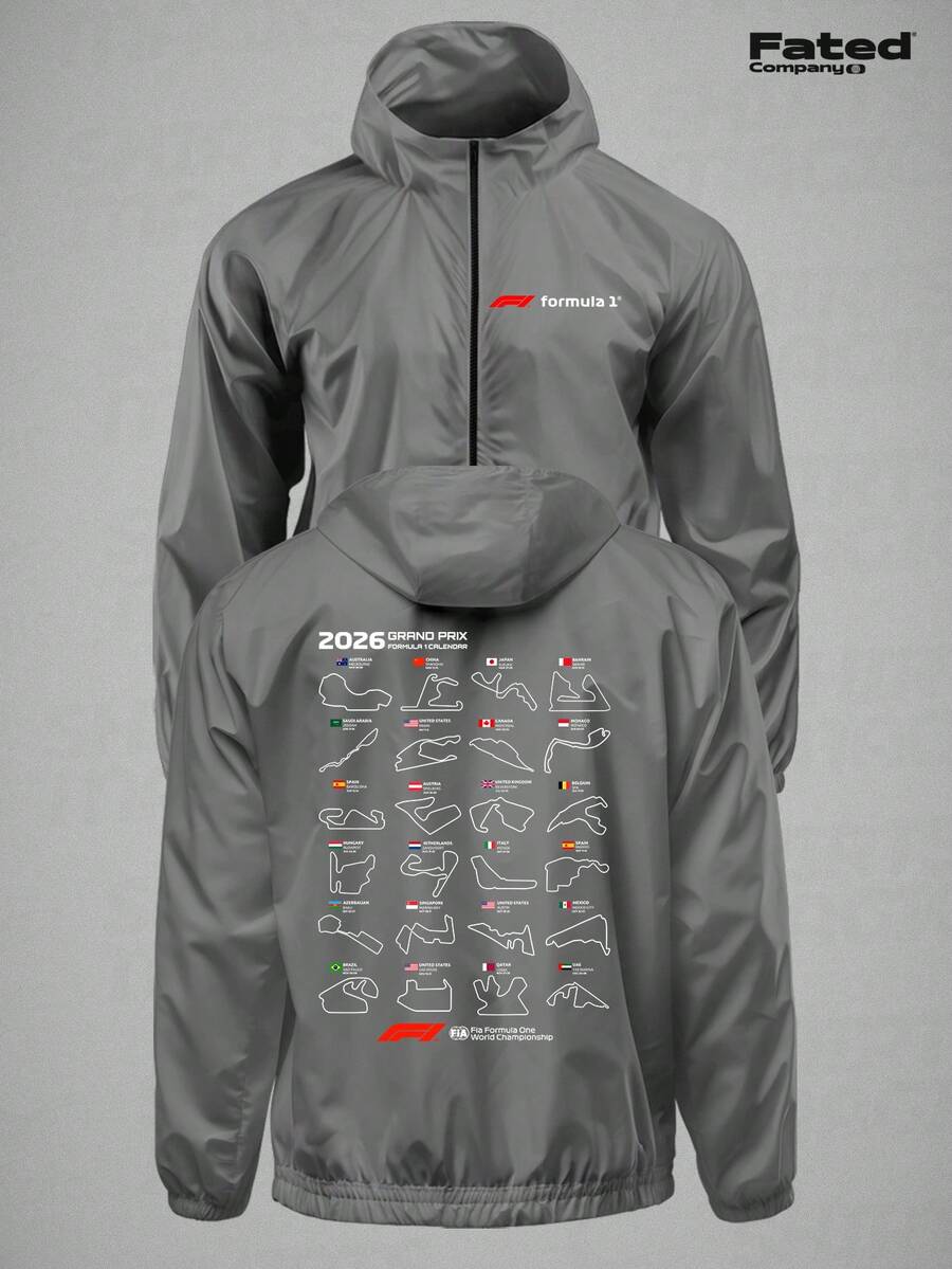 Grand Prix 2026 Date Circuits F1 Windbreaker Jacket - Lightweight Fit Fabric - Fated Racing - 鉛灰色 - 查看 1