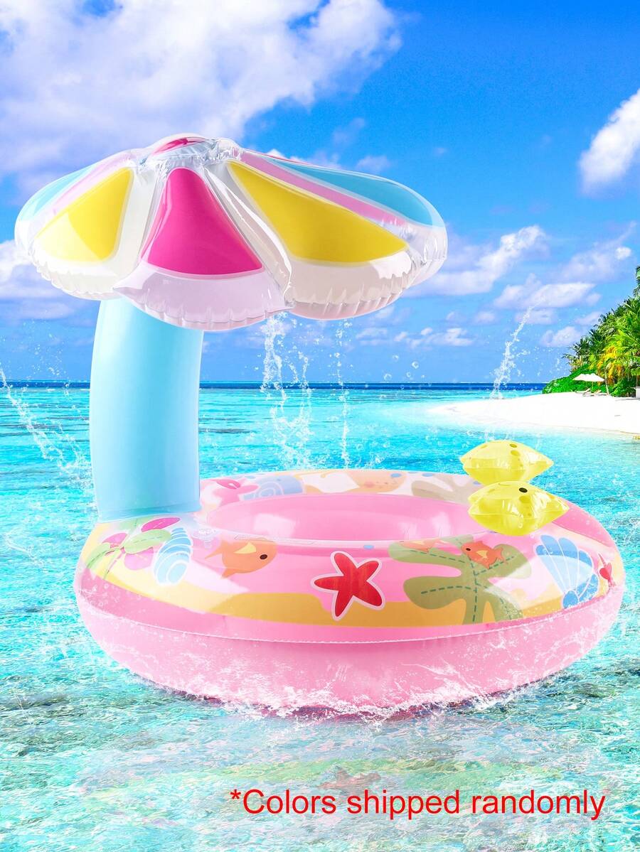 1pc Inflatable Sunshade Mushroom Seat Ring, Thicken Floating Ring Underarm - Life Buoy Swimming Ring For Pool And Floating On The Water - Pink - View 1