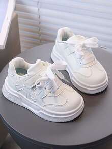 1 Pasang Sepatu Sneaker Anak Modis Serbaguna, Desain Blok Warna, Penutup Velcro, Anti Selip & Tahan Lama, Cocok Untuk Sekolah & Bermain, Musim Semi/Musim Gugur - Putih - View 4