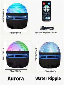1 pièce Lampe de projection des vagues de l'océan alimentée par USB, Veilleuse de chambre à coucher, Salle de jeux, Retour à l'école, Lampe magique, Cinéma maison, Éclairage, Lampe de chambre, Veilleuse, Plafonnier, Décoration de chambre, Saint-Valentin, 7 modes de couleur et télécommande, Gradable - Multicolore - Voir 4