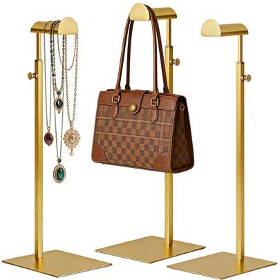 1/2/3 قطعة حامل عرض حقيبة يد فاخرة، قابل للتعديل الارتفاع من الفولاذ المقاوم للصدأ بلون الذهب التيتانيوم، حامل قبعة ومجوهرات لديكور المنزل/المتجر/طاولة الطعام، سهل التركيب، مقاوم للصدأ