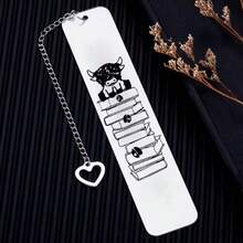 1个可爱高地牛图案不锈钢心形书签，送给老师和爱书人的完美礼物 - 牛書籤 - 查看 1