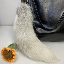 Realistic Fox Tail With Metal Keychain Ring - White Faux Fur/Velvet Animal Tail Pendant, Suitable For Car Accessories, Handbag Pendants - Durable Animal Tail Gift, Ideal For Cosplay (Smooth Texture, Non-...) - 白色 - 查看 5