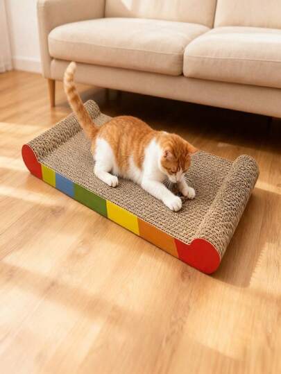 1pc Rainbow Color Bone Style Cat Scratching Board, 3-In-1 For Scratching, Resting And Playing, Made Of High-Density Material, Protects Furniture From Scratching, Satisfies Cats' Scratching Instinct, Entertaining Cat Toy, Cat Gift