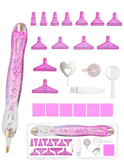 25pcs Pink Diamond Painting Tool Set, Includes Multiple Replacement Tips, Suitable For 5D Diamond Painting, Coasters And Home Decor DIY Handcraft