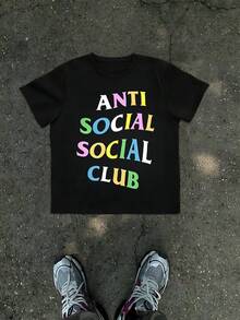 1Pcs Anti Social Club Print Men's T Shirt Streetwear Style 100% Cotton TShirt Men's Summer Casual Tee Gift For Men Anti Social Graphic Tee Minimalist Design - Black - View 1