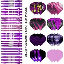 24/18Pcs Dart Flights And Stems Sets Durable Metal Stems, Colourful Dart Flights And Stems Combination, Aluminium 2BA Threaded Dart Fittings Multi - Size Set - Purple - View 2
