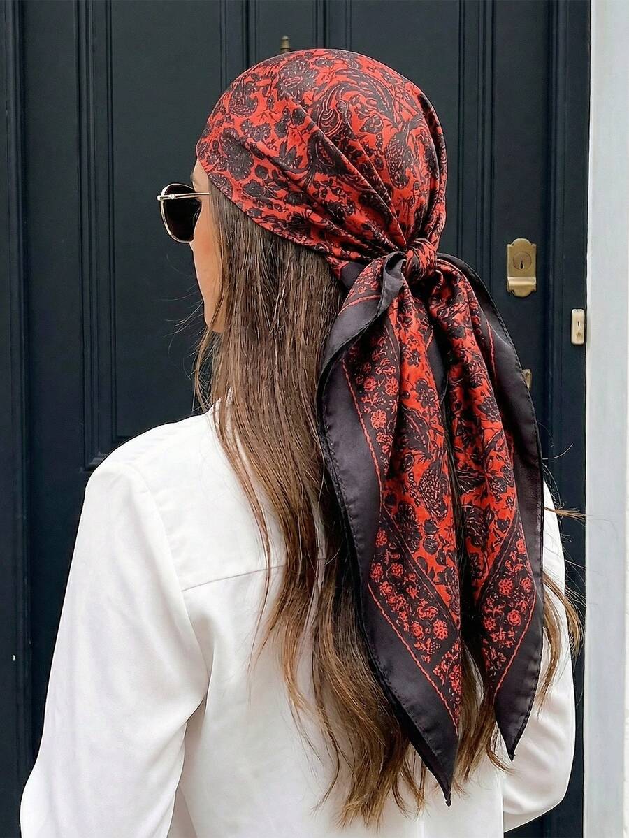 1 chiếc khăn bandana lụa kiểu Bohemian cổ điển họa tiết Paisley và hoa nhí, nhẹ và thoáng khí, thích hợp cho trang phục thường ngày và hoạt động ngoài trời mùa xuân/hè. Phụ kiện tóc mùa hè, băng đô đi biển, băng đô du lịch. - Màu Đỏ Sâu - Xem 1