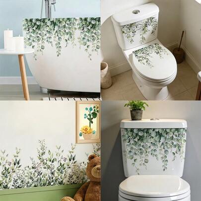 1/3pcs Watercolor Eucalyptus Botanical Leaves Wall Decals Self Adhesive Removable Waterproof Bathroom Decor Applique. For Bathtub Washroom Furniture DIY Home Room Aesthetic Room Art.