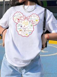 Disney Women's Casual Cotton Minnie Mouse Princess Print Round Neck Short Sleeve T-Shirt; Regular Fit Top For Everyday Wear With Slight Stretch Fabric - 白色 - 查看 1