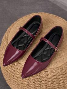 Women's Pointed Toe Splicing Low Vamp Flat Casual Shoes, Purple, Versatile, Suitable For Autumn & All Seasons - Burgundy - View 1