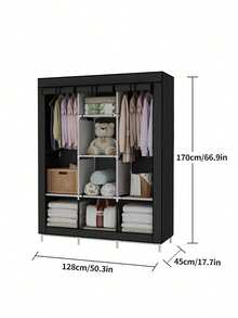 Organizador de ropa de armario portátil Cubierta no tejida con 6 estantes de almacenamiento, 2 secciones colgantes Negro - Negro - Ver 11