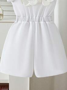 Young Girl's Solid Color Beaded 3D Floral Decor White Sleeveless Jumpsuit, Suitable For Daily Play, Weekend Outings, Party Occasions - White - View 8
