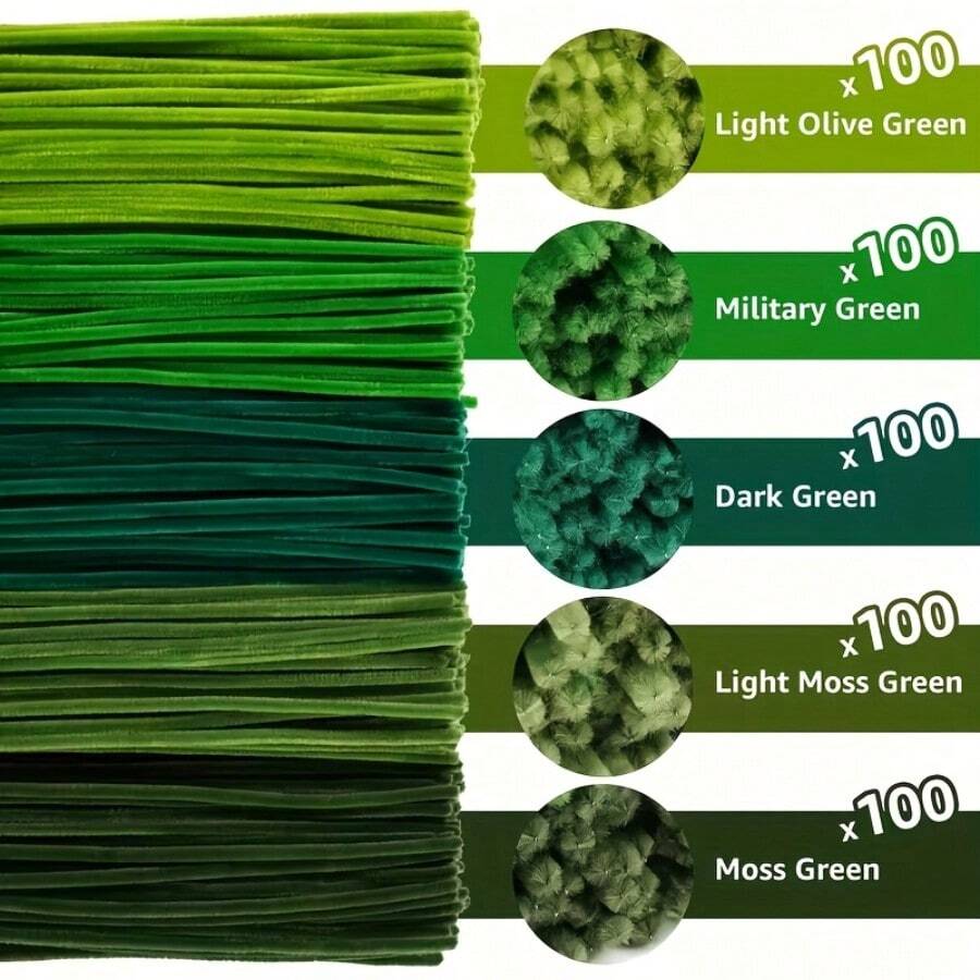 1022pcs/500pcs/400pcs Green Pipe Cleaner Set, Upgraded Densified Soft Fabric Plush Wire Handmade Floral Pipe Cleaners, Suitable For Beginner DIY Art And Craft Projects, Decoration Twist Sticks, Suitable For Gifts, Home Decor, Parties, Weddings, Bridal Bouquets, Mother's Day Gifts, Summer, Holiday Use - Green - View 1