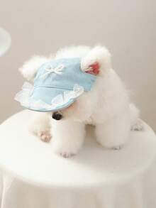 PETCIRCLE 1 pieza Sombrero de sol con lazo de perlas, accesorio lindo y casual de moda para perro, gato y cachorro pequeño, para exteriores - Multicolor - Ver 4