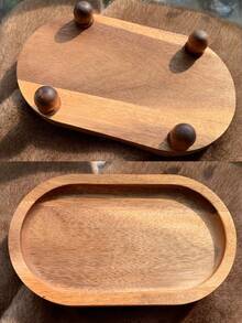 2pcs/1pc 7.8*4.65*1.69 Inch Wooden Tray, Aromatherapy Decor Key Holder Tray, Creative Dessert Plate, Entryway Organizer Tray, Wooden Candle Holder, Small Wooden Riser For Kitchen Counter - Multicolor - View 9