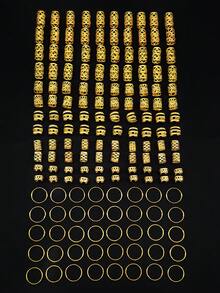 160件套混合发圈和发带套装，个性化街头风派对发夹和发绳，适合女性和女孩，波西米亚风编发 - 金色 - 查看 3