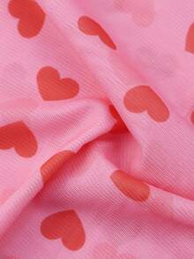 1pc Pink Heart Print Long Sleeve Slimming Cute Blouse Casual - Pink - View 5