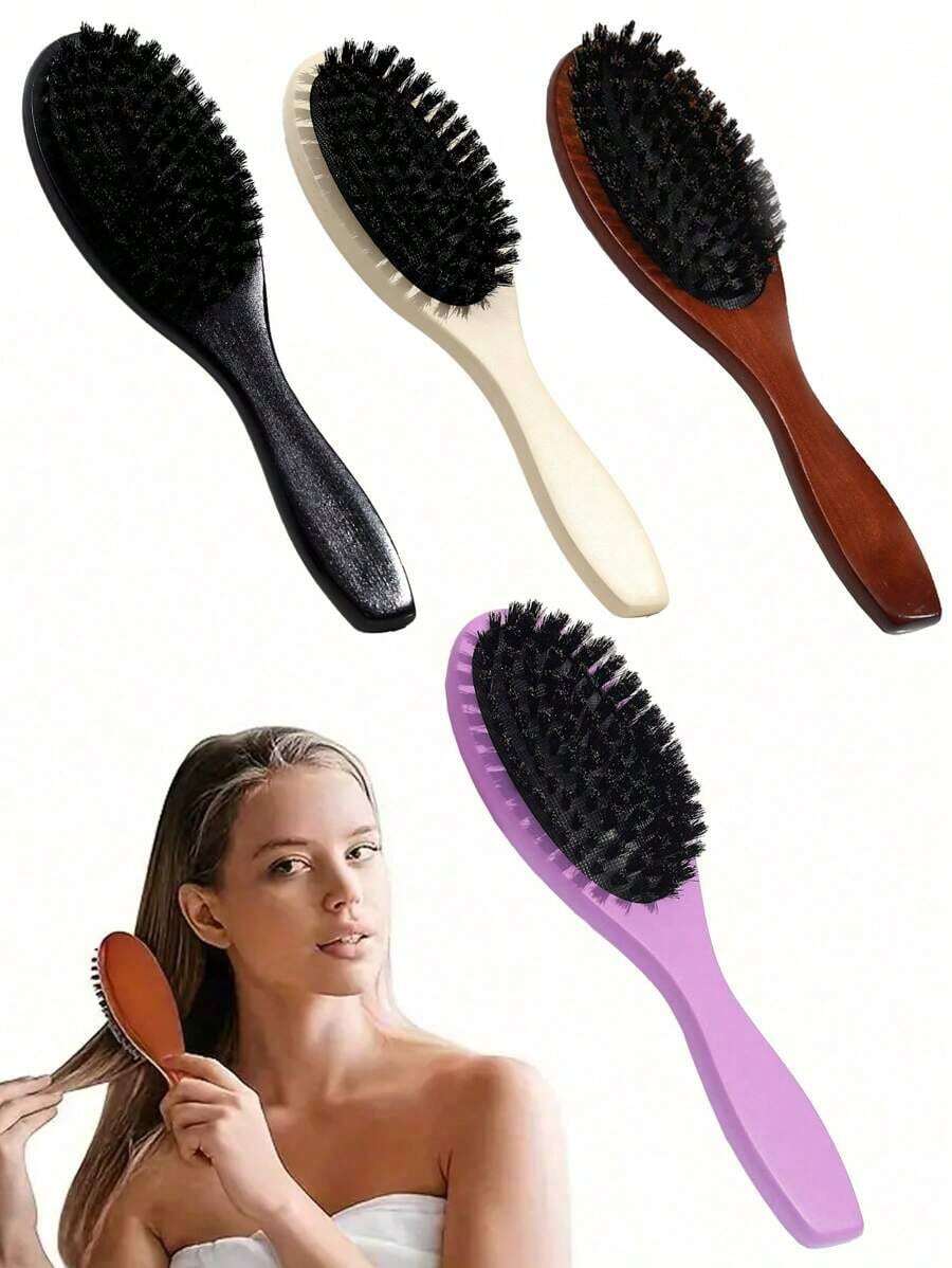 Boar Bristle Hair Brush With Wooden Cushion, Ergonomic Anti-Static Wooden Handle Scalp Massage Brush For Soft & Shiny Hair ,Comb Hair ,Hair Styling Kit Hair Accessories - Nhiều màu - Xem 1
