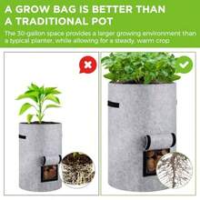 Paquete de 2 bolsas de cultivo de papas con solapa macetas de jardín de 30 galones con asas bolsa de siembra con ventana de cosecha para patata tomate verduras y frutas - Gris principal gris - Ver 3