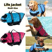 Paw Print Dog Life Jacket (With Safety Strap) - Reflective Pet Life Vest With Hook, Handle And Quick Release Buckle, Blue And Pink Dual Color Fun Bone Pattern - Dog Safety Swim Suit Pet Supplies - Multicolor - View 9