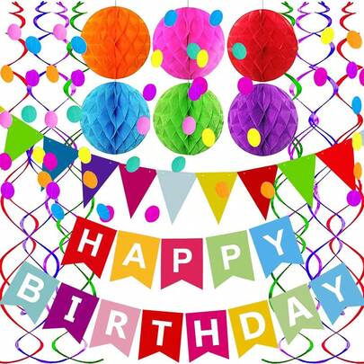 1 Set (16pcs) Honeycomb, Spiral, Round Disc Set Including 2 Colorful Discs, 6 Honeycomb Balls And 8 Swirls, Suitable For Surprise Parties, Birthday Parties, Office Parties, Classrooms, Game Rooms, Children's Bedrooms, Gardens, Carnivals