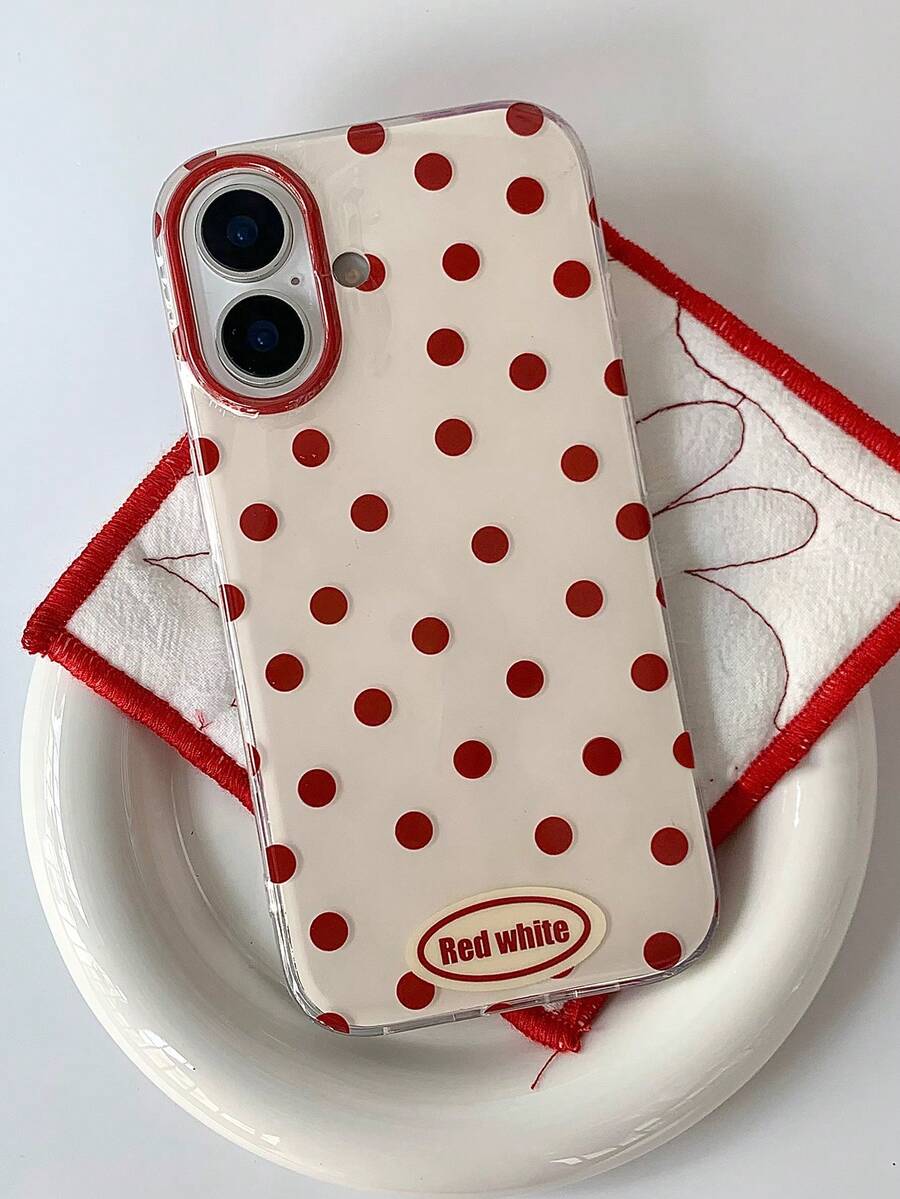 时尚手机壳，简约可爱黑白波点图案，适用于 11 至 17 系列、17Pro Max、17Pro、17、16Pro Max、16Pro、16 Plus、15Pro Max、15Pro、15、14Pro Max、14Pro、14、13Pro Max、13Pro、13、12Pro Max、12Pro、12、11 等智能手机。 - 紅色 - 查看 1