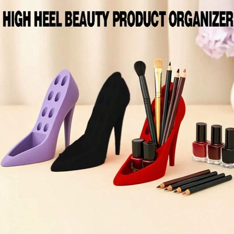 1pc Tall Decorative Storage Unit, High Heel Shoe Model Beauty Product Organizer - Multicolor - View 1
