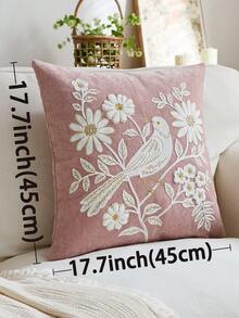 1pc Spring/Summer Pink Floral Embroidered Decorative Pillow Cover, Suitable For Indoor Decor, Spring Flower Decor Cushion Cover, Applicable For All Seasons, Pillow Insert Not Included - Pink - View 4