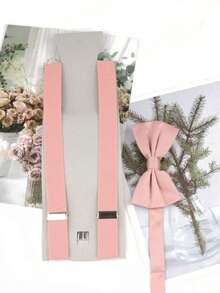 1 Set Men's Olive Green Y-Shape Suspenders And Bow Tie Set (No Card Included) - Dusty Pink - View 3
