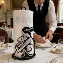 母亲造型纸巾架，1.2毫米金属厨房纸巾架，台面纸巾盒，情感厨房装饰，家庭主题厨房配件，浴室纸巾架，客厅纸巾架，重型铁质纸巾架 - 黑色 - 查看 9