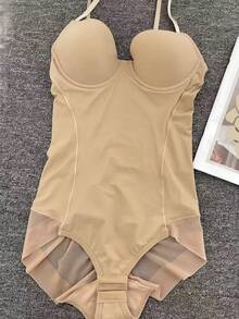 1pc Women's Shapewear Corset, Tight-Fitting Bustier With Bra Cups, Three-Row Hook Design, Fashionable Sexy Mesh Bodycon, Accentuates Body Curves, Slimming Waist, Enhances Hips, Supportive Waist, Shaping Bust, Can Be Worn Outerwear, Multi-Functional Shapewear, Comfortable Fitting Shaping Lingerie, Lightweight Stretchy Fabric, Maintains Feminine Figure - Apricot - View 6