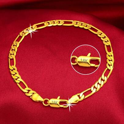 1 件 925 纯银镀 18K 金，4 毫米侧边费加罗链手链，男女皆宜，时尚魅力，生日礼物首饰。