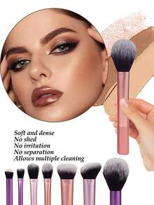 8/7/6/1件套专业化妆刷套装，高品质粉色化妆刷，含散粉刷，女士/女孩旅行化妆刷套装，包含腮红刷、散粉刷、遮瑕刷和眼影刷。打造完美妆容的必备工具，一套完整的化妆刷，绝佳的旅行礼物，专业化妆刷，完整化妆套装。 - 彩色 - 查看 5