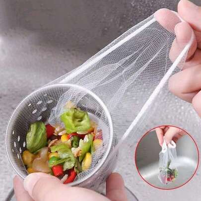 100/200/300/500pcs Reusable & Easy To Clean Kitchen Sink Mesh Strainer Bags, Suitable For Kitchen And Bathroom Sink Clogging Protection