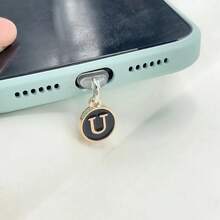 1个双面黑色26字母防尘手机塞/英文字母姓名首字母充电挂件/读卡器/兼容Type-C/Lightning（5-14）接口/情侣防尘塞 - 黑色 - 查看 22