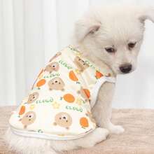 1pc Pet Cat Dog Vest, Cute Bear & Orange Print, Lightweight Vest, Anti-Flea & Anti-Shedding - Champagne - View 3