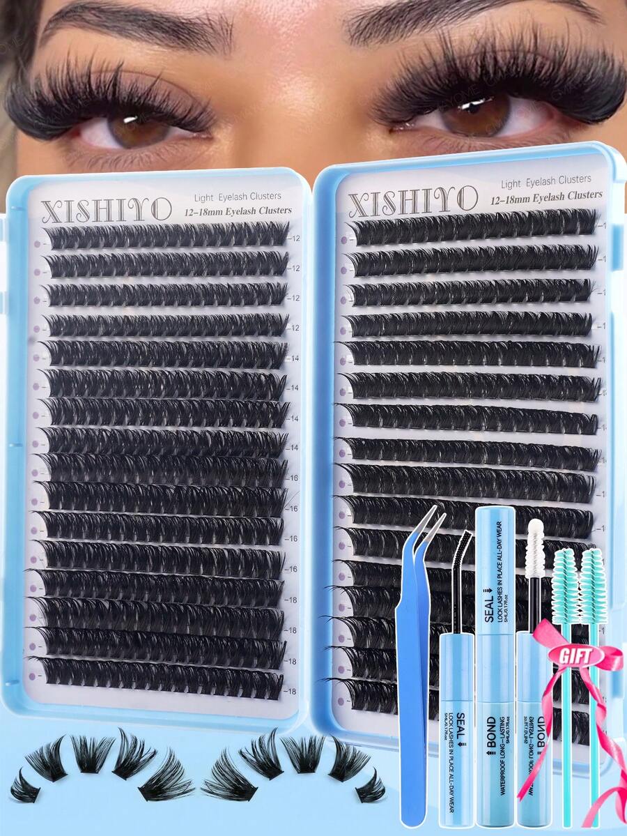 544pcs Clusters D Curl 80D+100D Individual Eyelashes Extensions Kit With Adhesive, Tweezers And Tools For Beginners And Professionals, Soft And Natural Looking Wispy Lash Extensions Set, DIY At Home Segmented Lashes