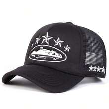 1pc Women Five-Pointed Embroidery Truck Driver Hat, Fashionable Baseball Cap With Mesh, Casual Outdoor Hat Spring Autumn Traveling, Beach Holiday Halloween - Black - View 8