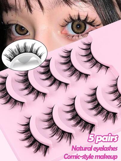 MAANGE 5 Pairs Manga Anime Lashes Natural Look Faux Mink Wispy 3D Volume Eyelashes Korean Japanese Asian Cosplay Eyelashes ﻿