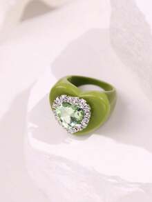 彩色不对称心形水钻树脂戒指，夸张大号糖果色透明气泡树脂戒指，时尚个性春季派对饰品，Y2K千禧风格配饰 - 彩色 - 查看 11