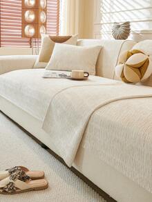 1pc Comfortable Chenille Sofa Cushion Cover, All-Season Universal Sofa Seat Protector, Modern Minimalist Non-Slip Sofa Pad, Dust-Proof And Washable Sofa Slipcover, Beige Fresh And Soft, Color-Fast And Shed-Resistant, Pet-Friendly, Fits L-Shaped Sofa And 1/2/3/4-Seat Sofa - Beige - View 7