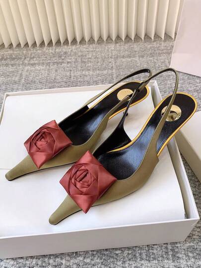 Giày sandal cao gót mũi nhọn họa tiết hoa có quai ngang mắt cá chân dành cho nữ