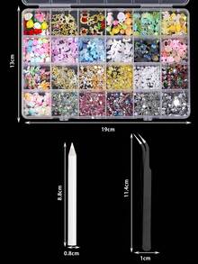 1盒3000颗3D美甲饰品和美甲宝石，可爱美甲水钻和饰品，Y2K风格，适用于美甲设计，款式多样，包括蝴蝶结、月亮、星星、花朵、爱心、糖果、杂物盒饰品、金色珍珠美甲珠宝，配有镊子和粘性钻笔，用于美甲装饰。 - 彩色 - 查看 9