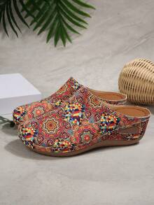 女士春季新款圆头厚底舒适套脚休闲时尚穆勒鞋 - 花色 - 查看 3